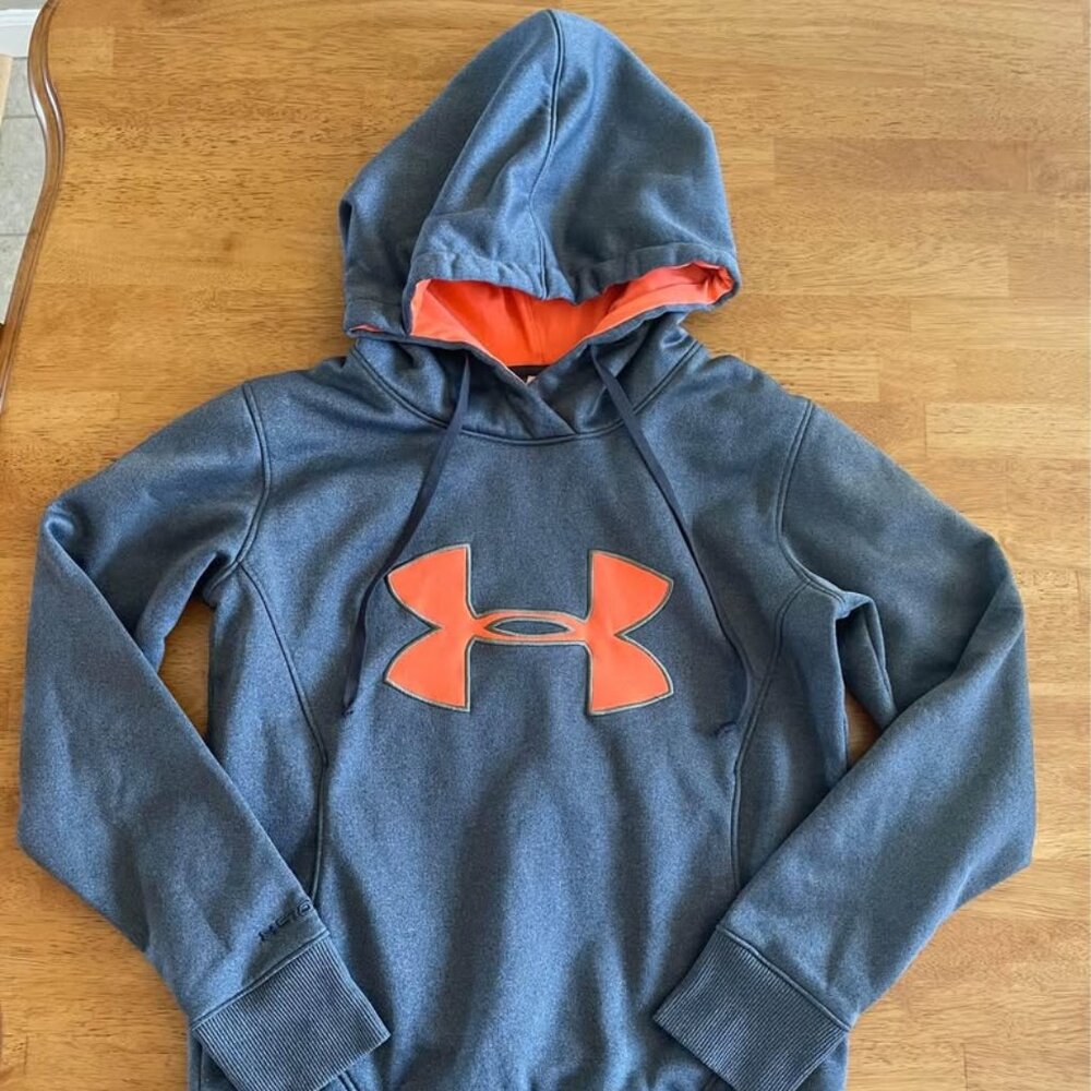 Under Armour Women’s XS Hooded Hoodie Sweatshirt Gray Orange